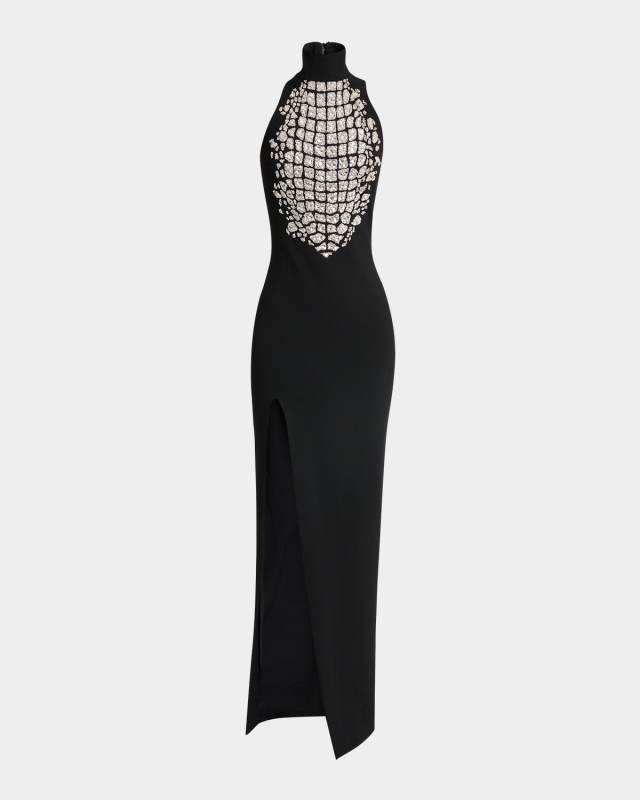 Halterneck Embroidered-Croco Dress
